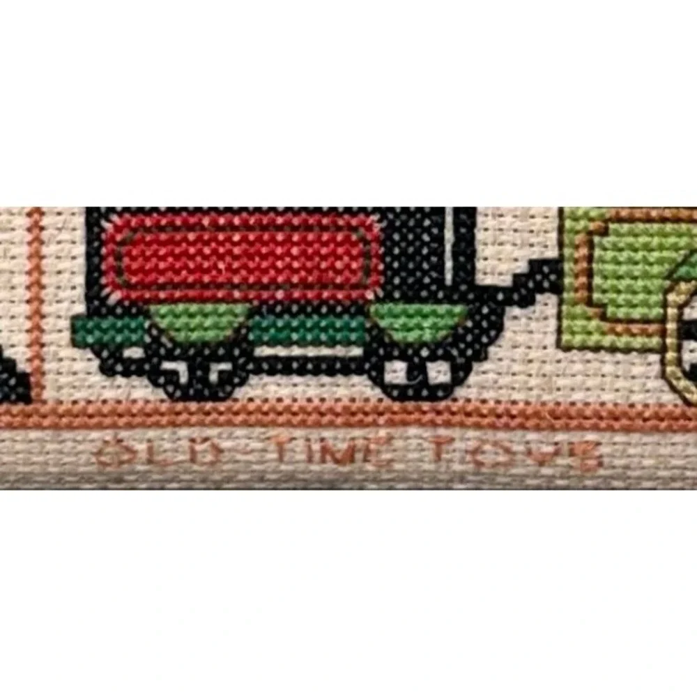 Vintage Old Time Toys Needlepoint Framed Sampler Train Plane Car Wall Art 11x9